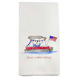 Pontoon Boat Lake Oconee Dishtowel with flag