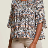 Elbow Flutter Sleeve w/ Smocking Detail- Clay