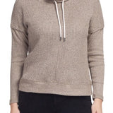 L/S Funnel Neck Top W/ Rib Detail- Oatmeal M