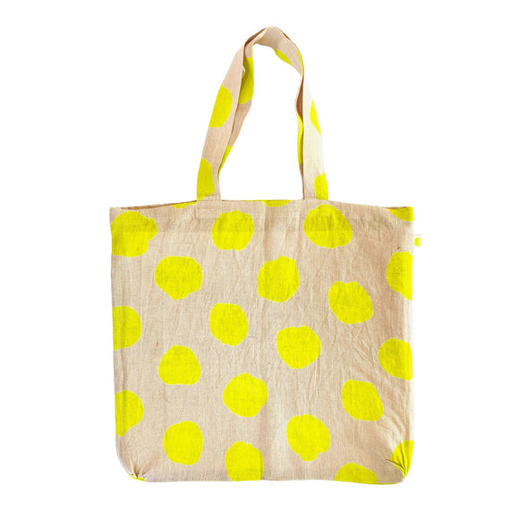 Linen Everyday Tote Bag: Big Smudge Dot /Neon Green