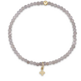 Gemstone 3mm Bead Bracelet- Labradorite- Signature Cross Small Gold Charm