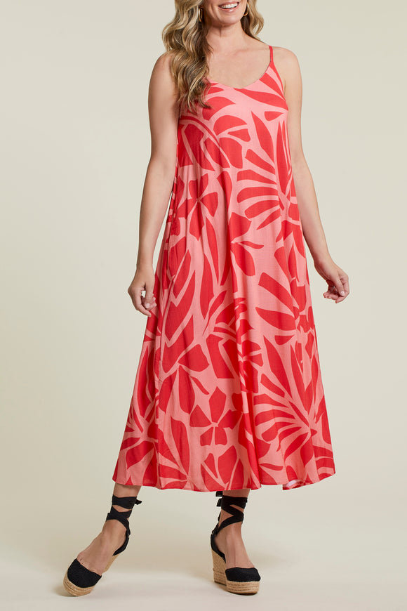 Tropical Print Maxi Dress- Melon Paint