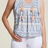 Sleeveless Sequined Blouse w/ Tassels- Pacific