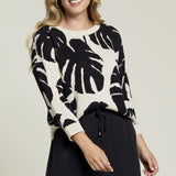 3/4 Sleeve Crew Neck Sweater- Flax
