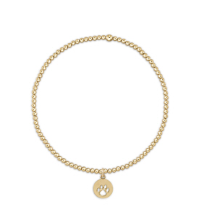 Classic Gold 2mm Bead Bracelet- Paw Print Small Gold Disc
