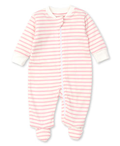 Basics Stripes Pink Footie W/ Zip