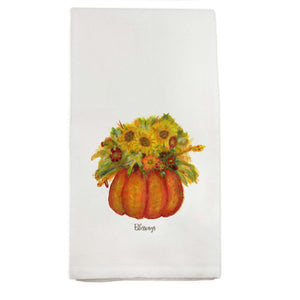 Pumpkin With Fall Flowers And Blessings Dishtowel D871