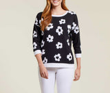 Reversible 3/4 Sleeve Crewneck Sweater- Black