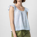 Ruffle Sleeve Top with Shirring