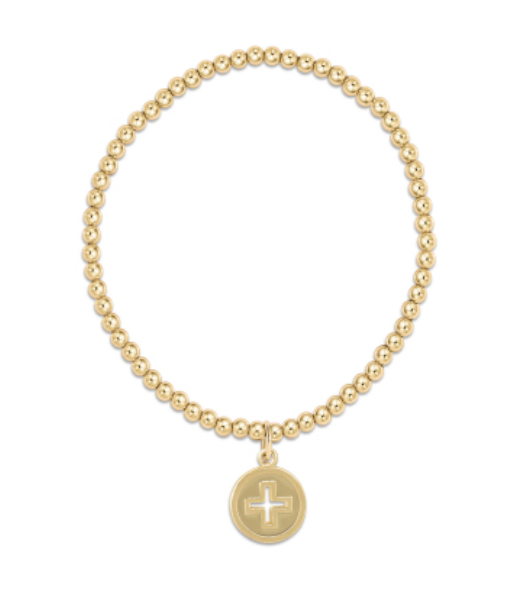 Classic Gold 3mm Bead Bracelet- Signature Cross Gold Disc