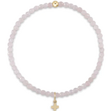 Gemstone 3mm Bead Bracelet- Rose Quartz- Signature Cross Small Gold Charm