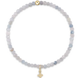 Gemstone 3mm Bead Bracelet- Aquamarine- Signature Cross Small Gold Charm