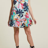 Lined Short Sleeve Smocked Dress- Ocean