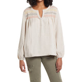 L/S Henley Top W/ Smocking Detail- Oatmeal
