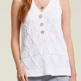 Sleeveless V-Neck Sweater- White