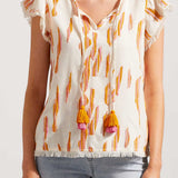 Flutter Sleeve Blouse with Tassel- Eggshell