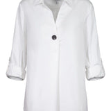 Accent Button Stretch Cotton Shirt- White