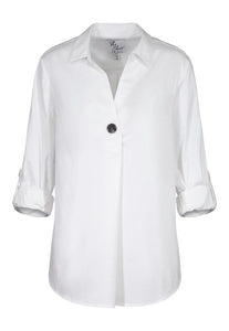 Accent Button Stretch Cotton Shirt- White