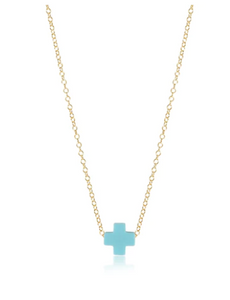 16" Necklace Gold- Signature Cross Turquoise