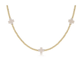 15" Choker Signature Cross Gold Pattern 2MM Bead- Off-White