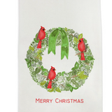 Green Wreath with Cardinal and Merry Christmas Dish Towel